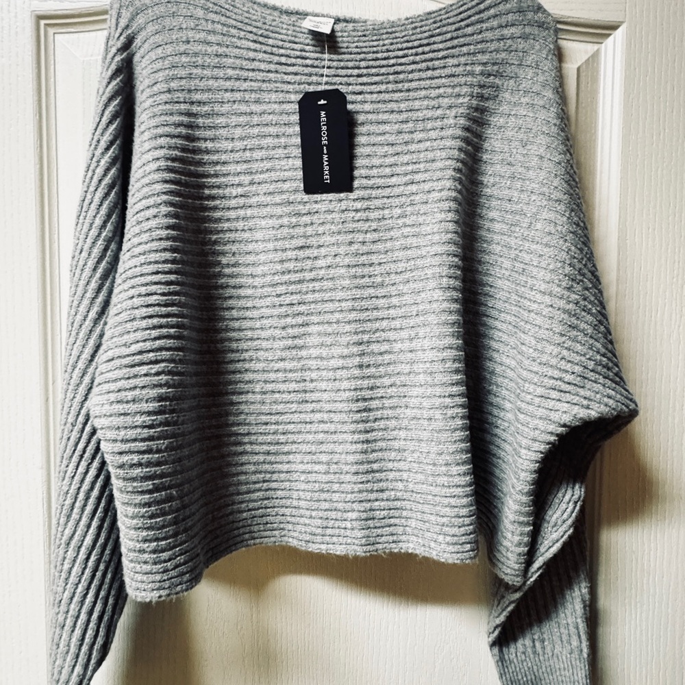 Melrose and Market Gray Crew Neck Sweater with Ribbed Texture
